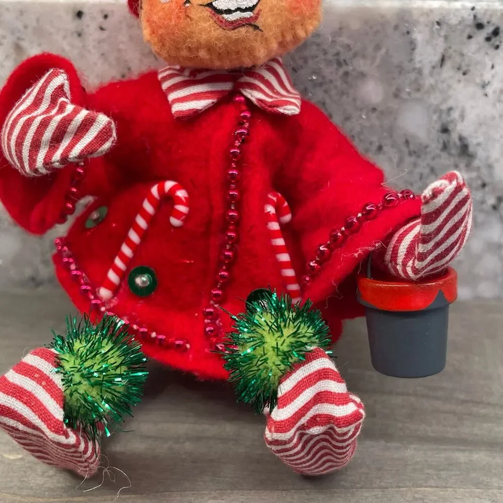 2006 Annalee Christmas Candy Cane Elf Festive Red Green Glitter Pompoms 5